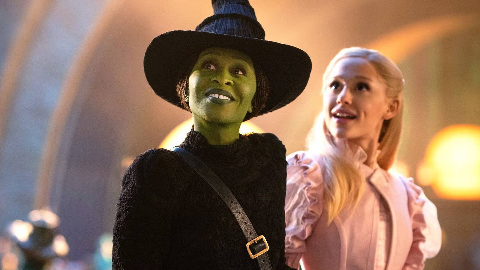 Cynthia Erivo as Elphaba and Ariana Grande as Glinda in Wicked Movie