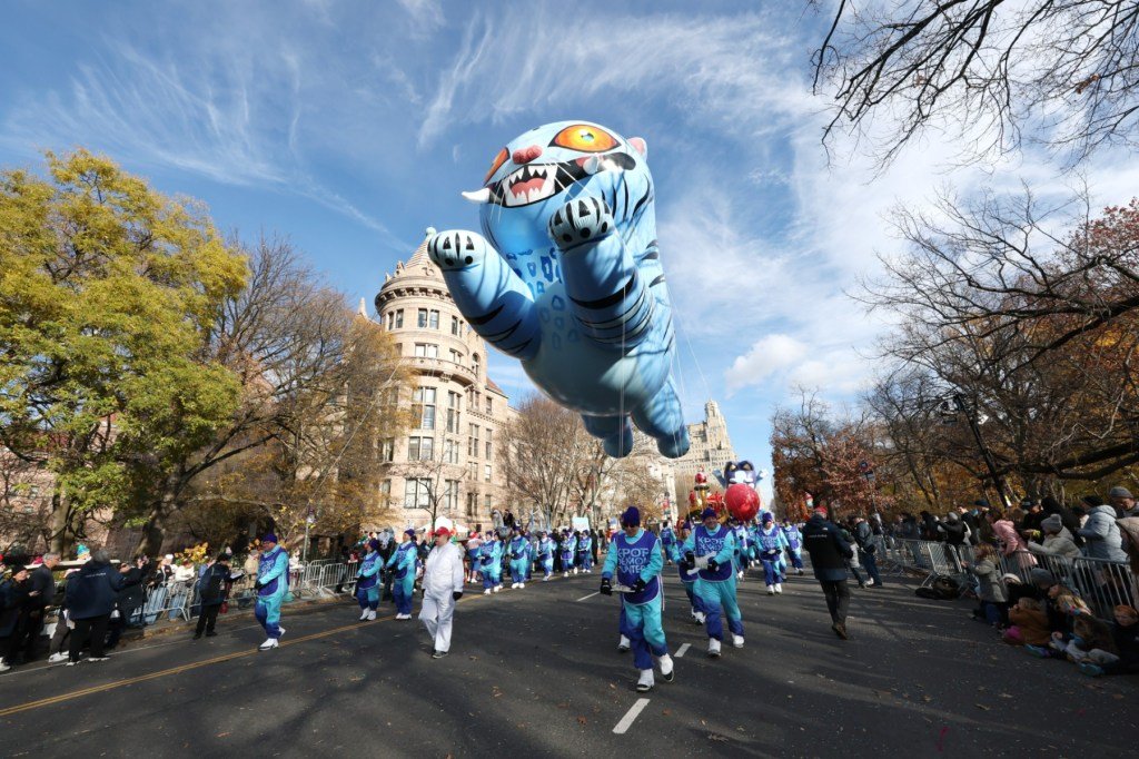 Derpy Tiger balloon during the 2025 Macy's Thanksgiving Day Parade on November 27, 2025 in New Yo...