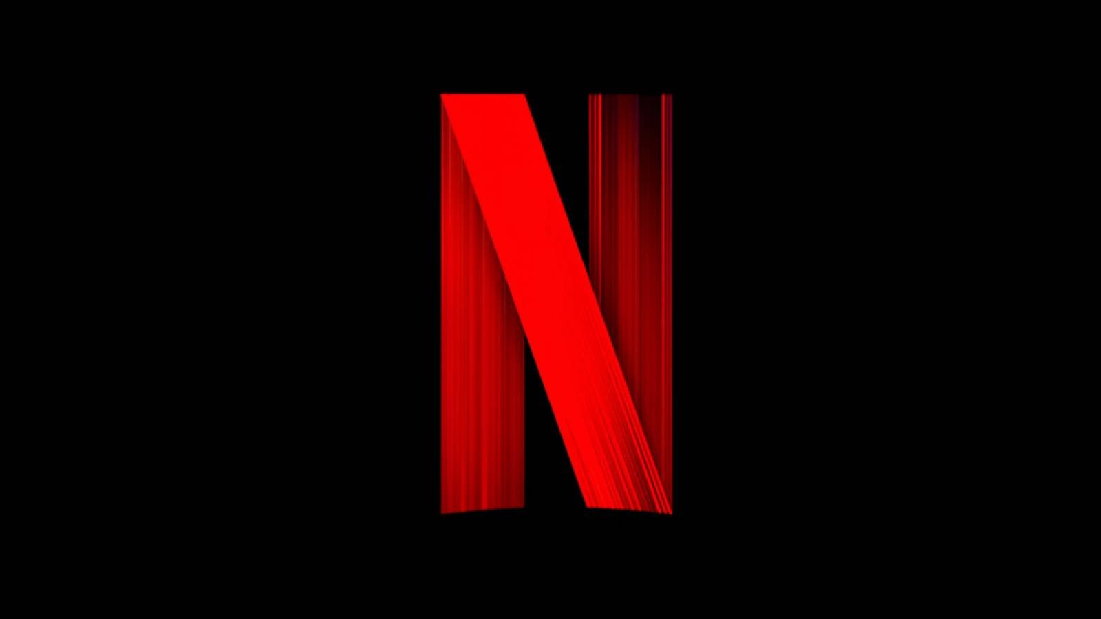 The Netflix logo stretching upward and downward on a black screen