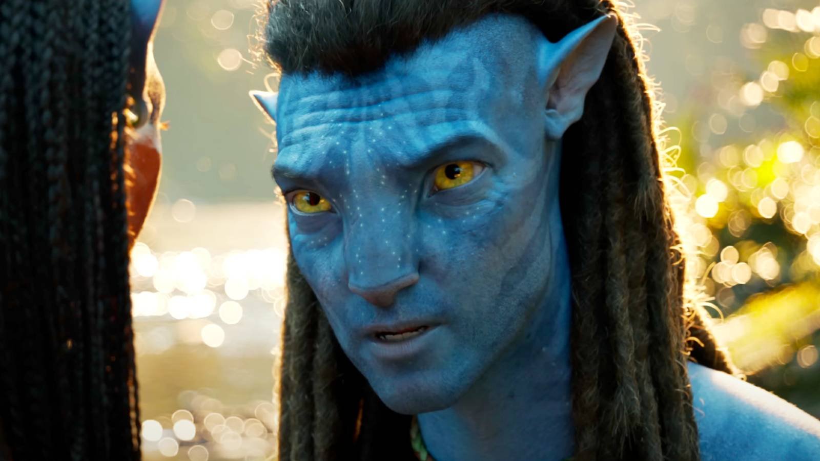 Jake Sully looking serious in Avatar Fire and Ash
