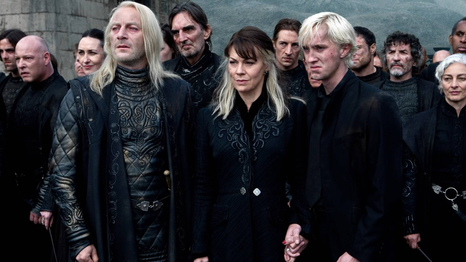 Lucius, Narcissa, & Draco Malfoy gathered at the end of Harry Potter and the Deathly Hallows Part 2