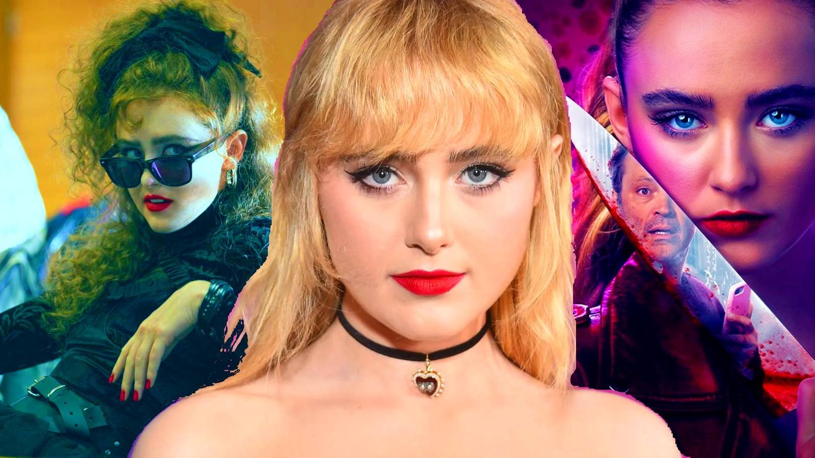 Kathryn Newton Standing In Front of Versions of Herself She Played In Freaky and Lisa Frankenstein