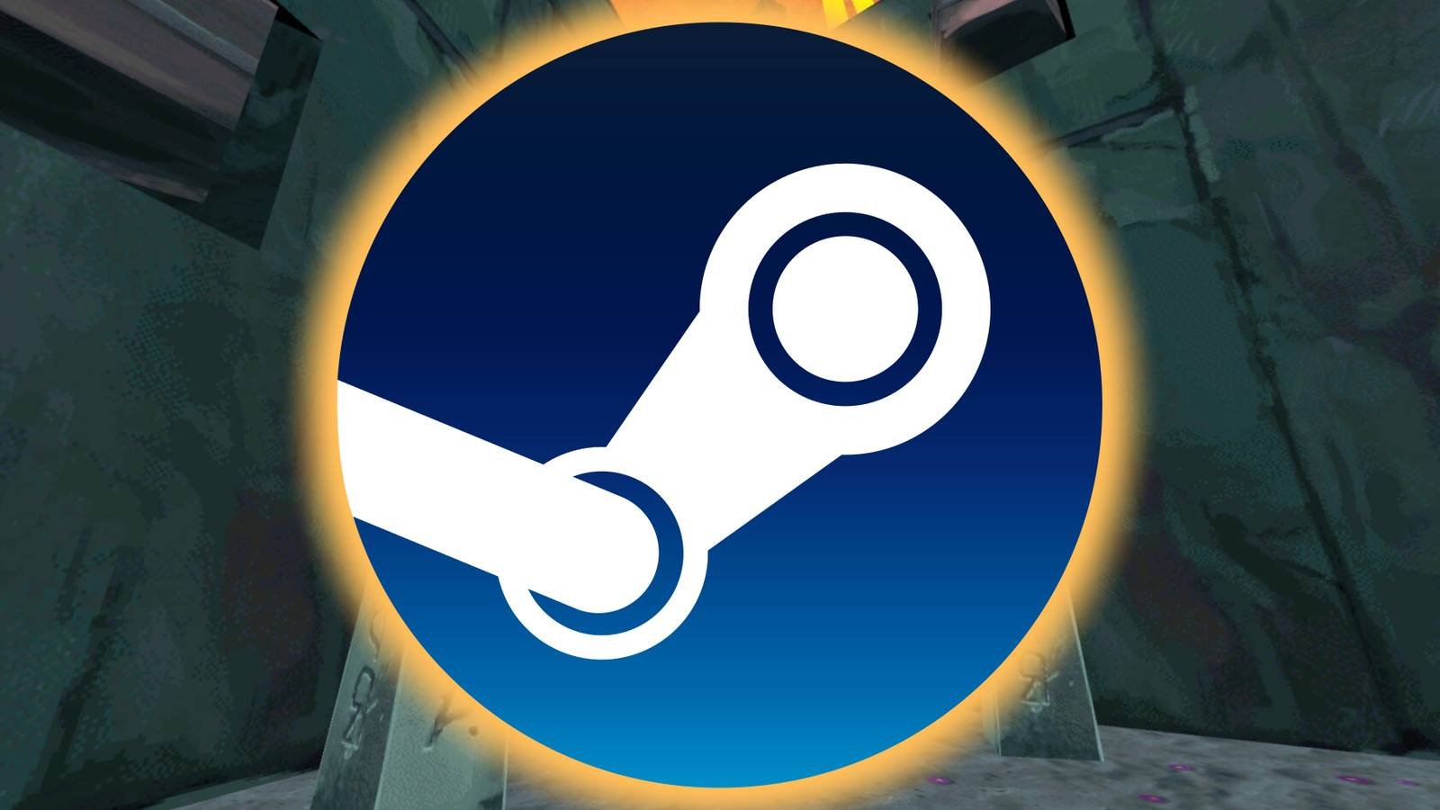 The Steam logo is superimposed over a background featuring stone walls.
