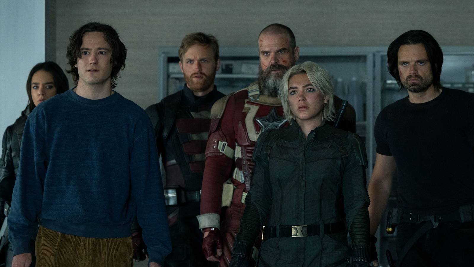 The Thunderbolts team members standing together in Thunderbolts*