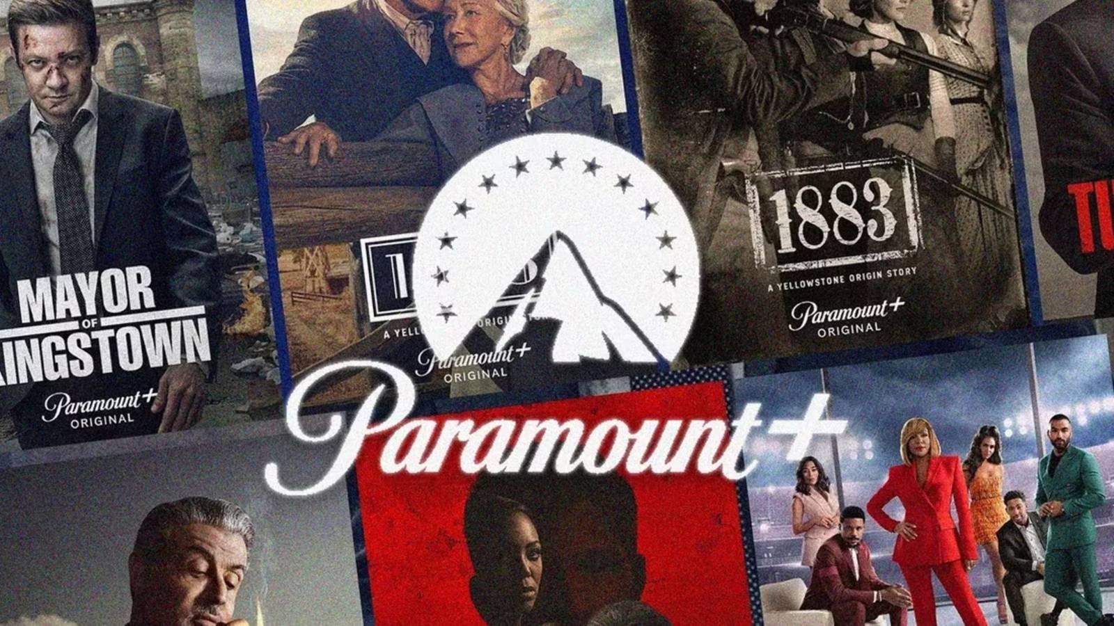 Paramount Plus logo with shows behind it