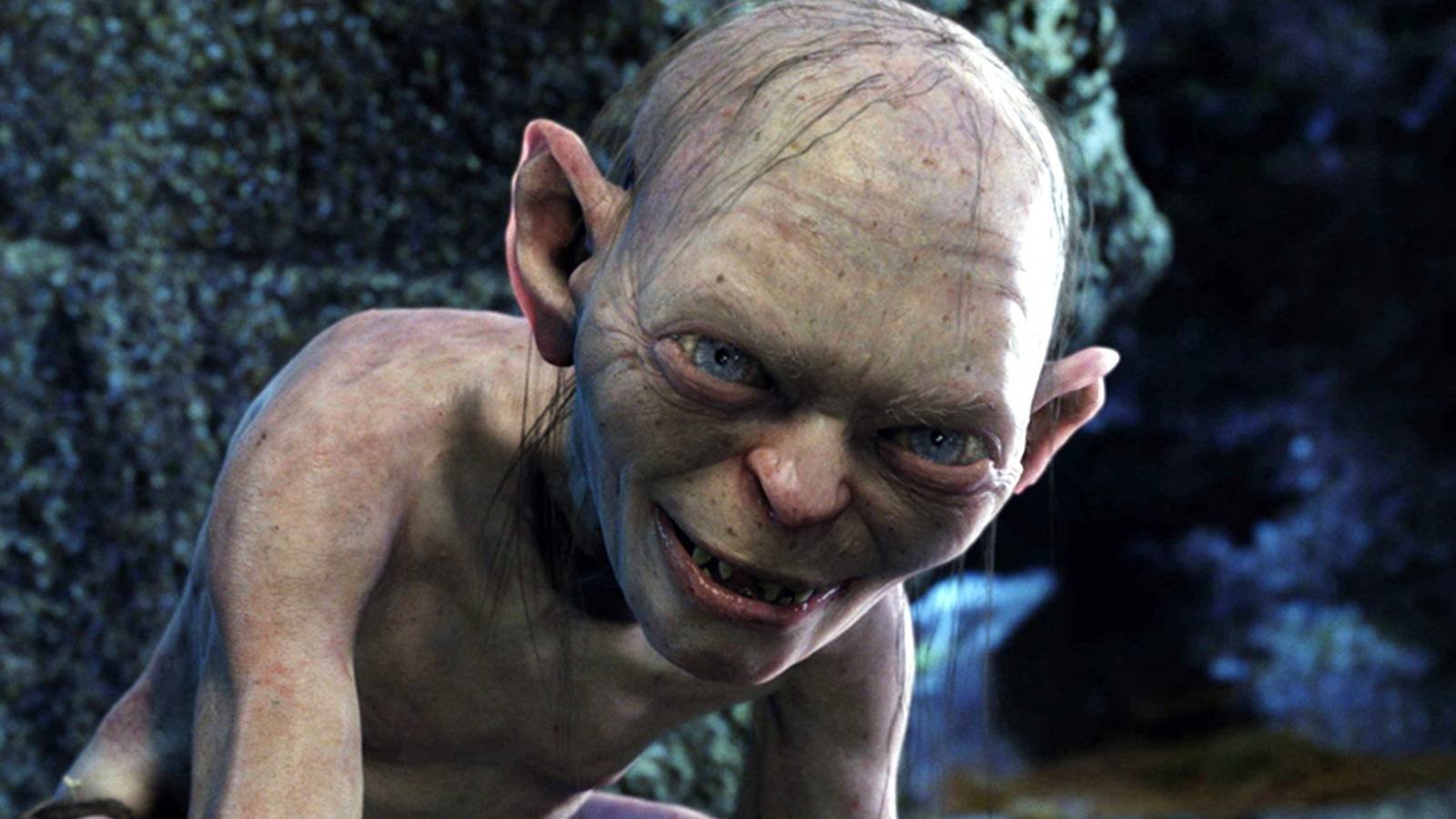 Close-up of Gollum smiling in The Lord of the Rings