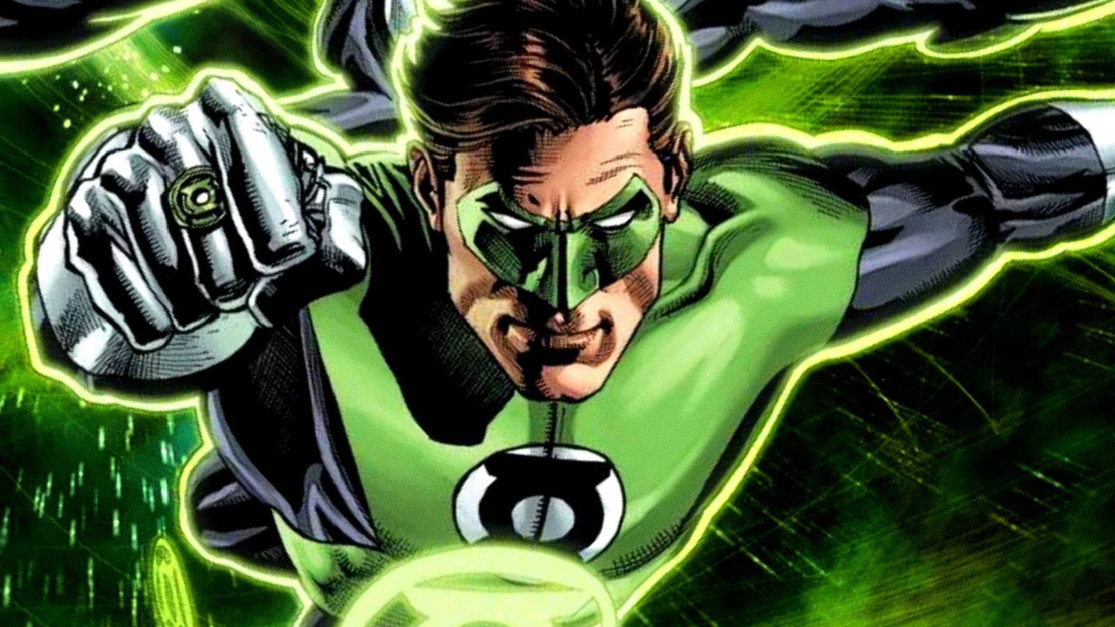 Hal Jordan flies through space using his Green Lantern ring's emerald power