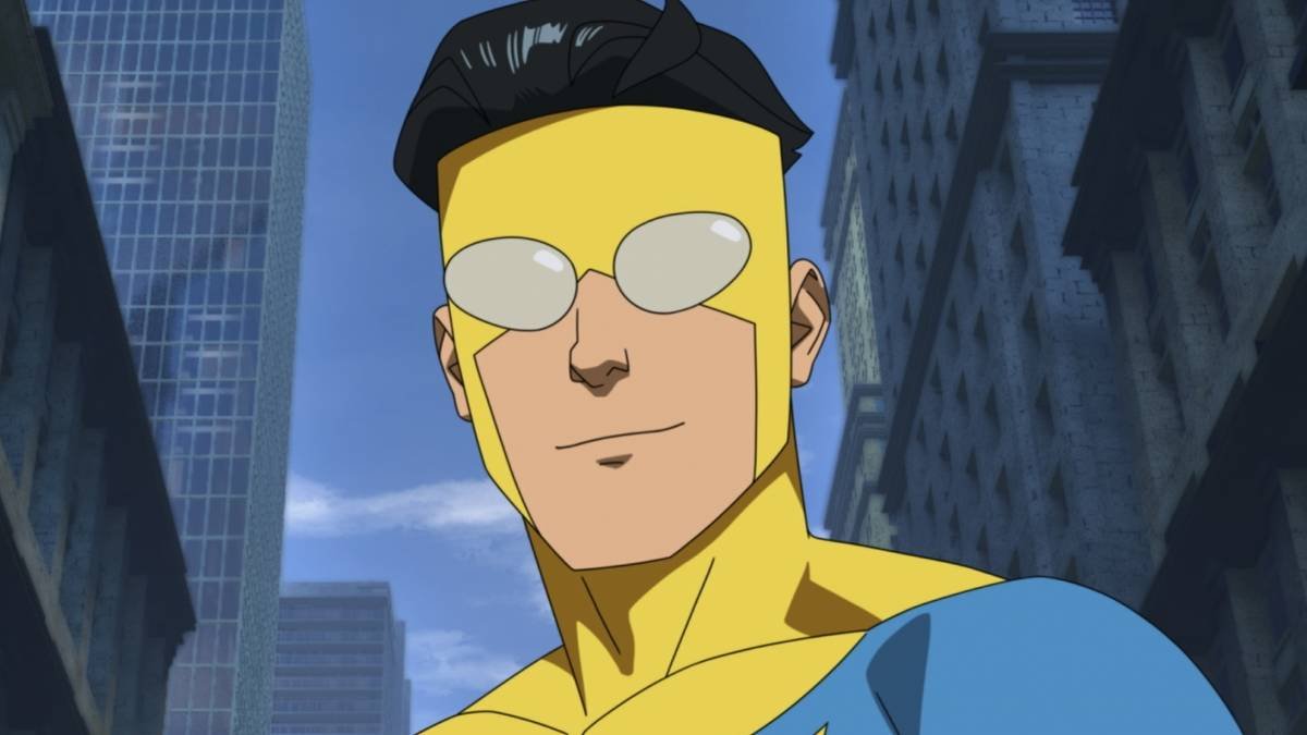 Mark Grayson wearing his costume and smiling in the first episode of Invincible