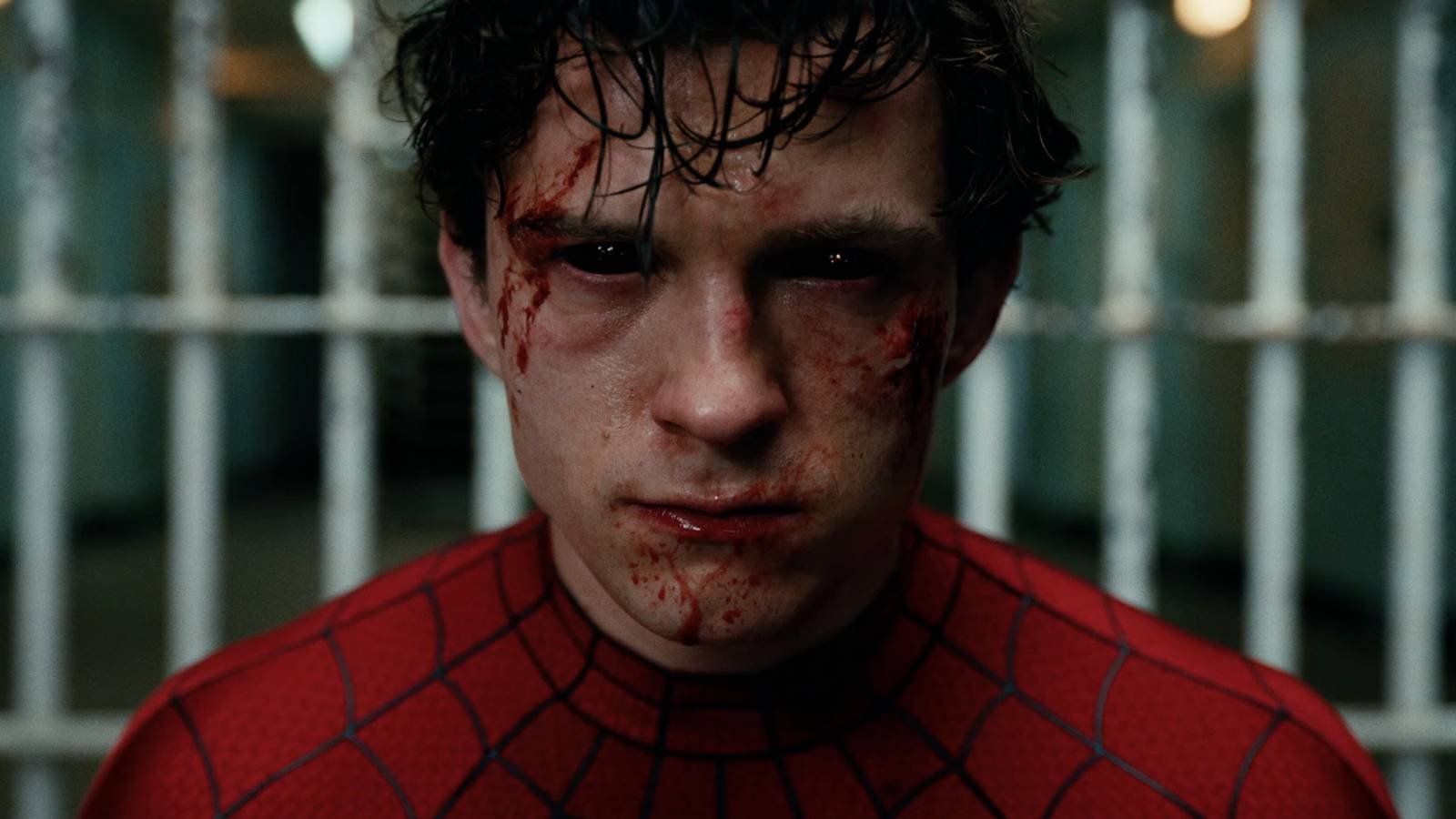 Peter Parker (Tom Holland) unmasked with black eyes in Spider-Man: Brand New Day