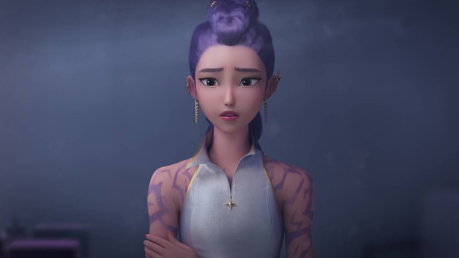 Rumi sad with her demon marks in KPop Demon Hunters