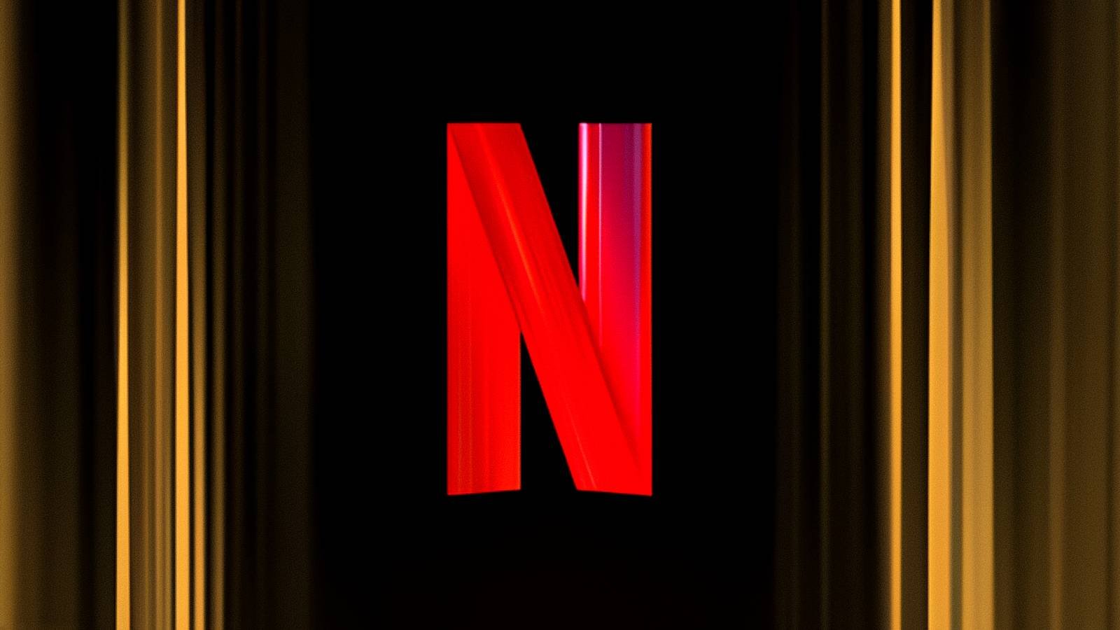 The red Netflix N logo stands between vertical yellow lines