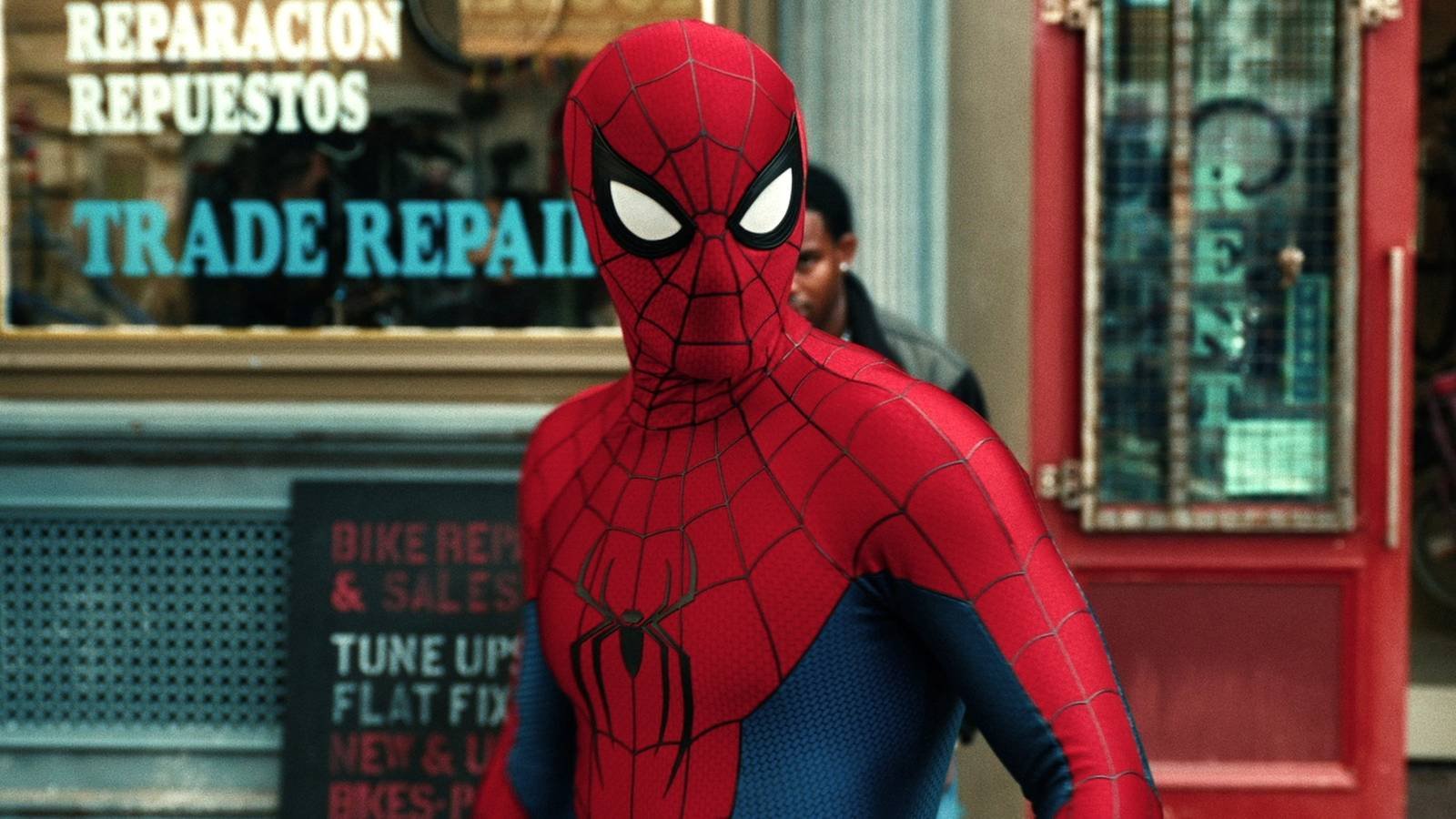 Tom Holland's Spider-Man looking around in Spider-Man: Brand New Day