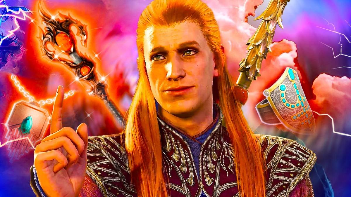 Lorroakan the wizard from Baldur's Gate 3 with magic items.