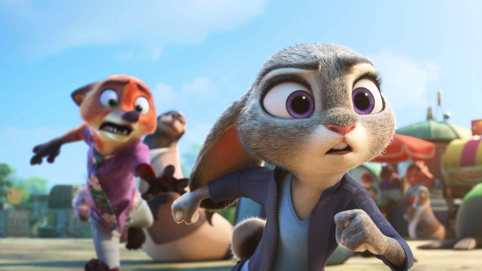 A dismayed Nick reaches out for Judy, whose expression is concerned, in Zootopia 2
